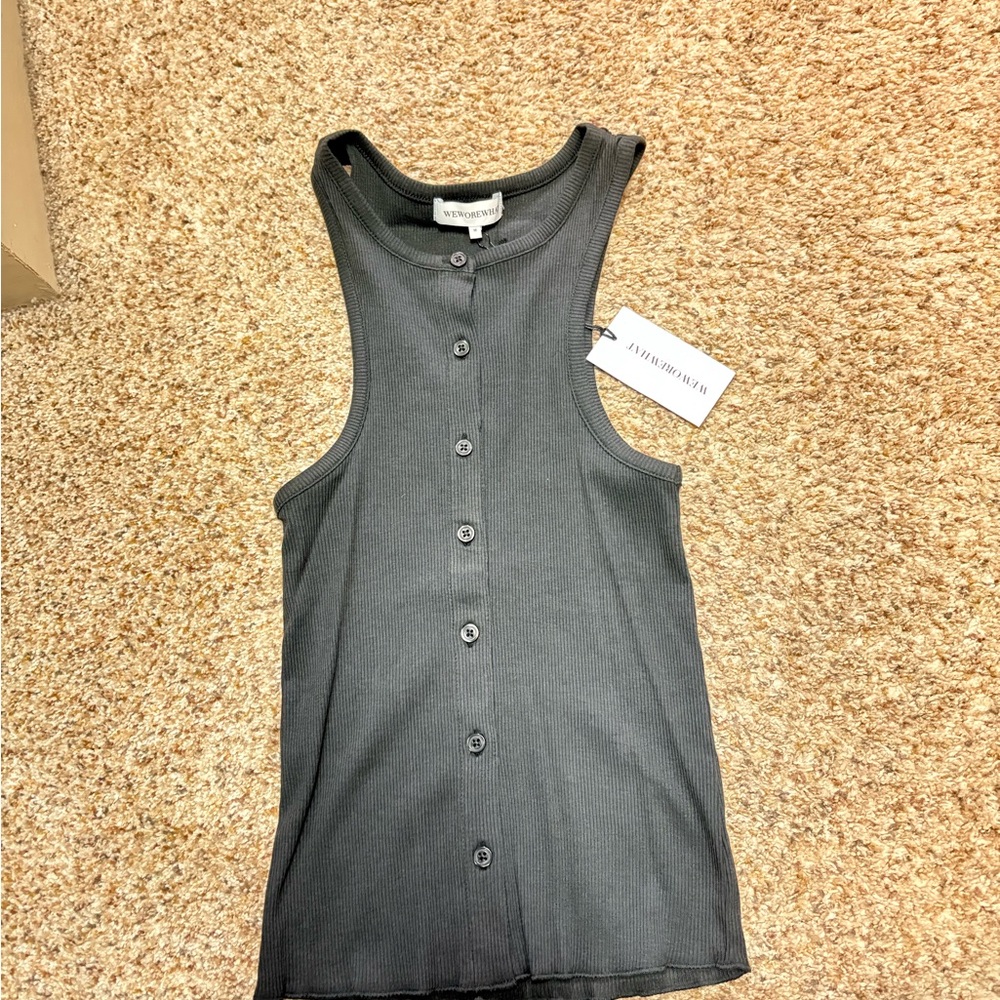 WeWoreWhat Black Button-Up Tank Top